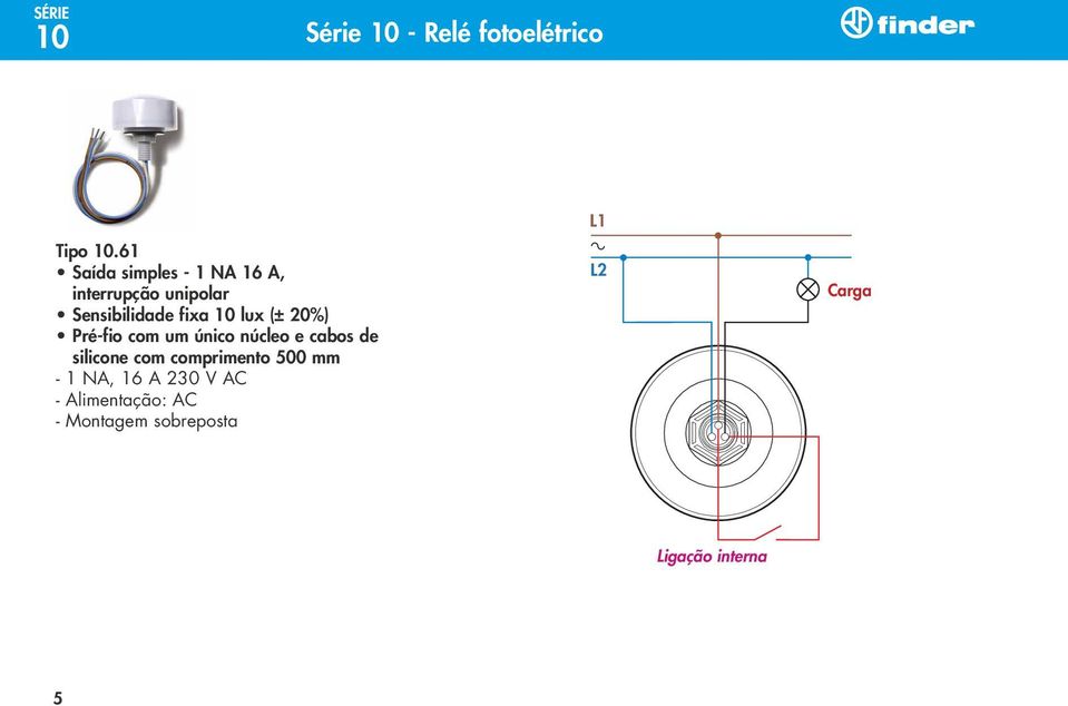 10 lux (± 20%) Pré-fio com um único núcleo e cabos de silicone com