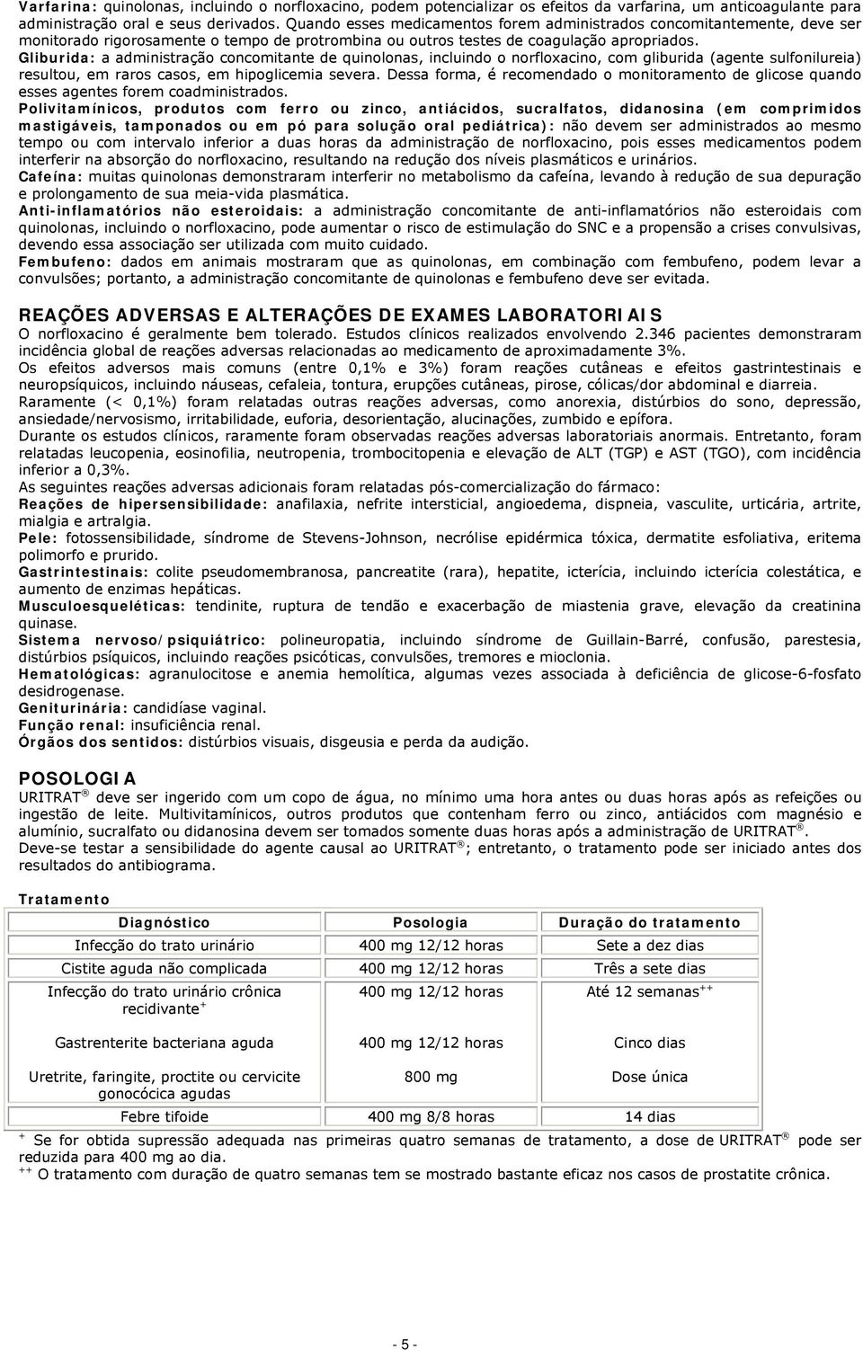 Gliburida: a administração concomitante de quinolonas, incluindo o norfloxacino, com gliburida (agente sulfonilureia) resultou, em raros casos, em hipoglicemia severa.