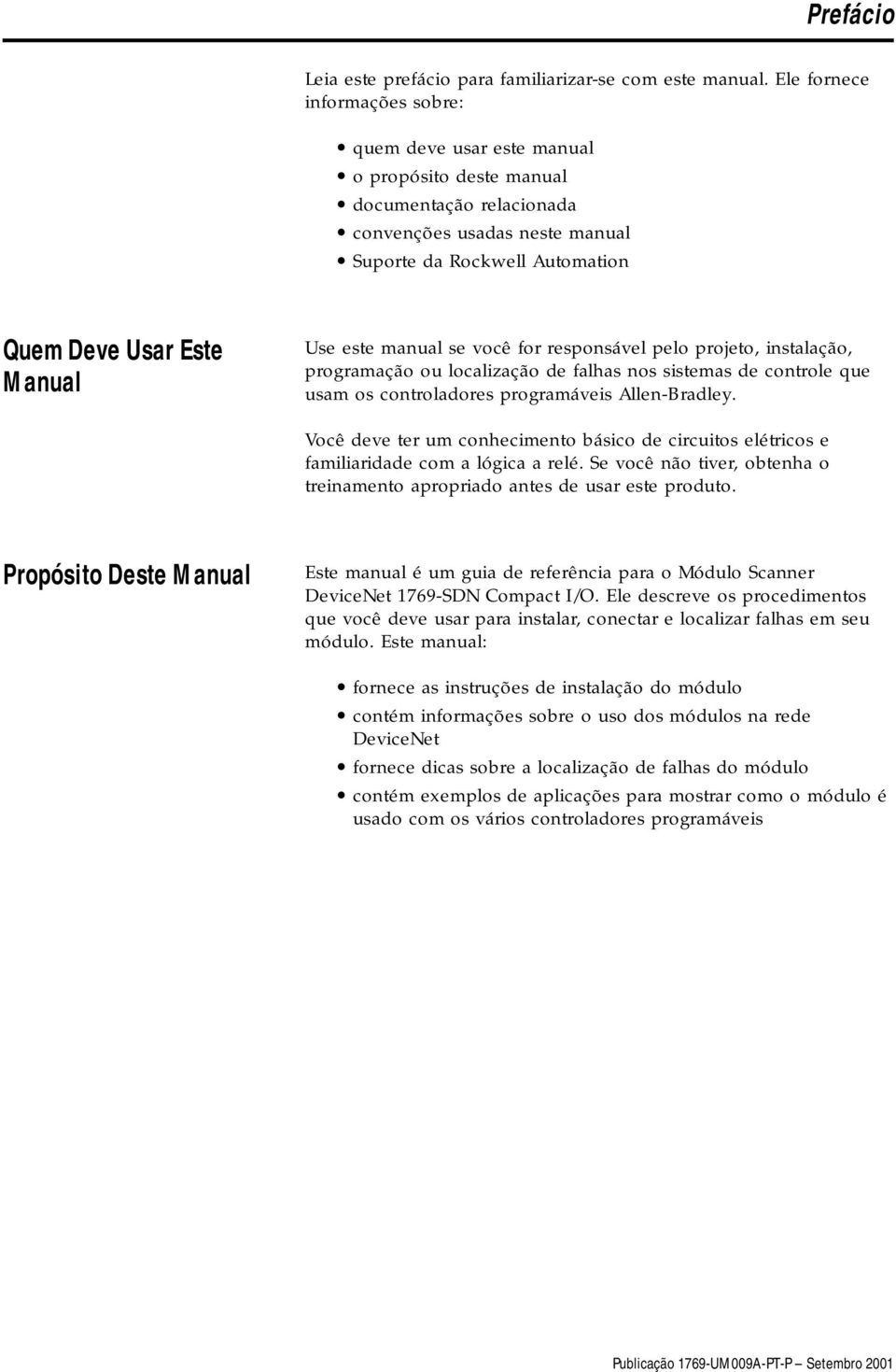 Use este manual se você for responsável pelo projeto, instalação, programação ou localização de falhas nos sistemas de controle que usam os controladores programáveis Allen-Bradley.