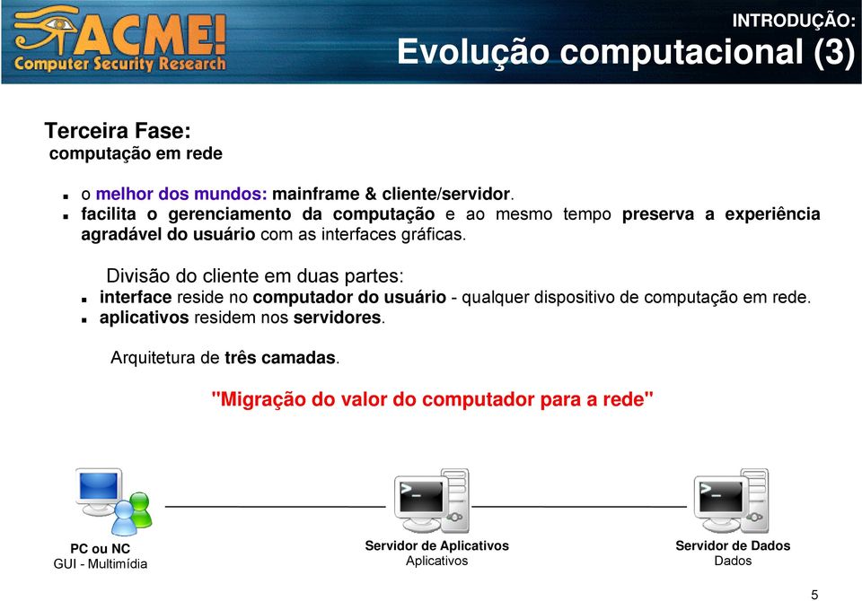 Divisão do cliente em duas partes: interface reside no computador do usuário - qualquer dispositivo de computação em rede.