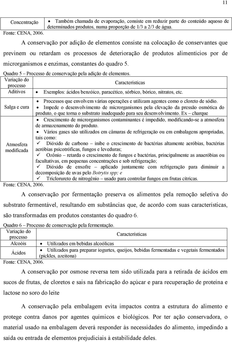 do quadro 5. Quadro 5 Processo de conservação pela adição de elementos. Variação do processo Características Aditivos Exemplos: ácidos benzóico, paracético, sórbico, bórico, nitratos, etc.