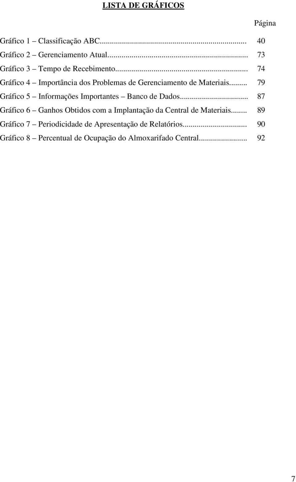 .. 79 Gráfico 5 Informações Importantes Banco de Dados.