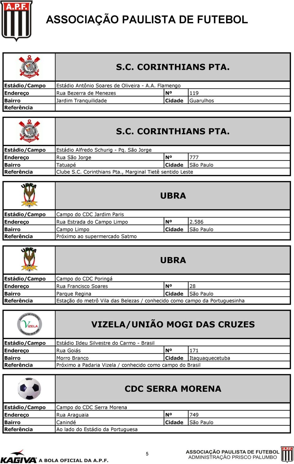 586 Bairro Campo Limpo Cidade São Paulo Referência Próximo ao supermercado Satmo UBRA Campo do CDC Poringá Rua Francisco Soares Nº 28 Bairro Parque Regina Cidade São Paulo Referência Estação do metrô