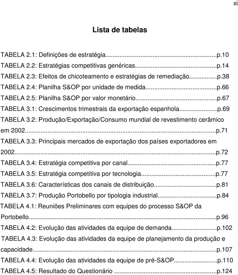2: Produção/Exportação/Consumo mundial de revestimento cerâmico em 2002...p.71 TABELA 3.3: Principais mercados de exportação dos países exportadores em 2002...p.72 TABELA 3.