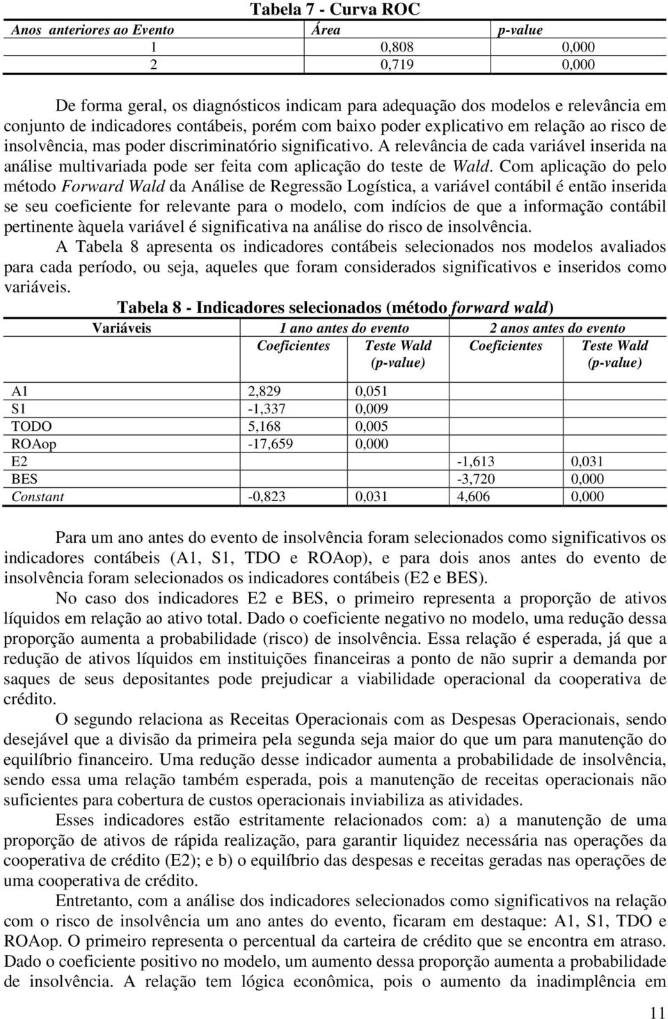 A relevância de cada variável inserida na análise multivariada pode ser feita com aplicação do teste de Wald.