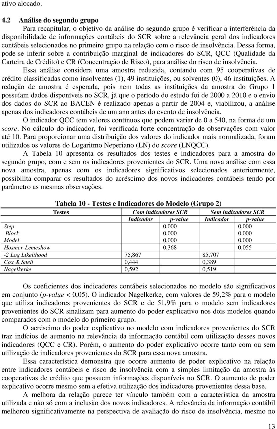 indicadores contábeis selecionados no primeiro grupo na relação com o risco de insolvência.