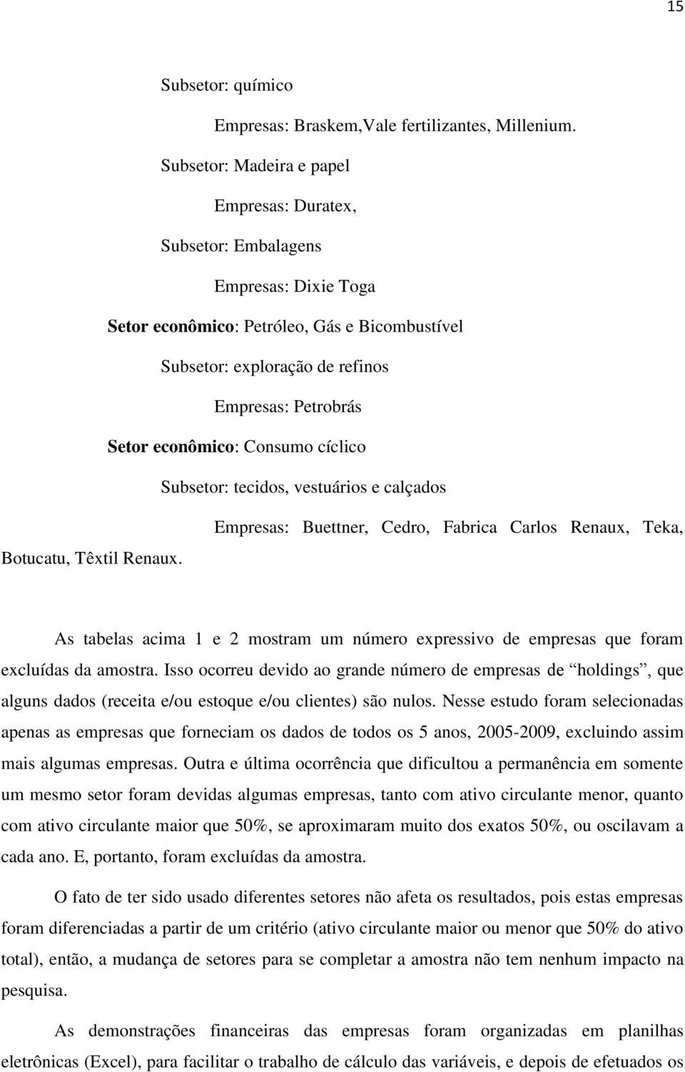 econômico: Consumo cíclico Subsetor: tecidos, vestuários e calçados Botucatu, Têxtil Renaux.