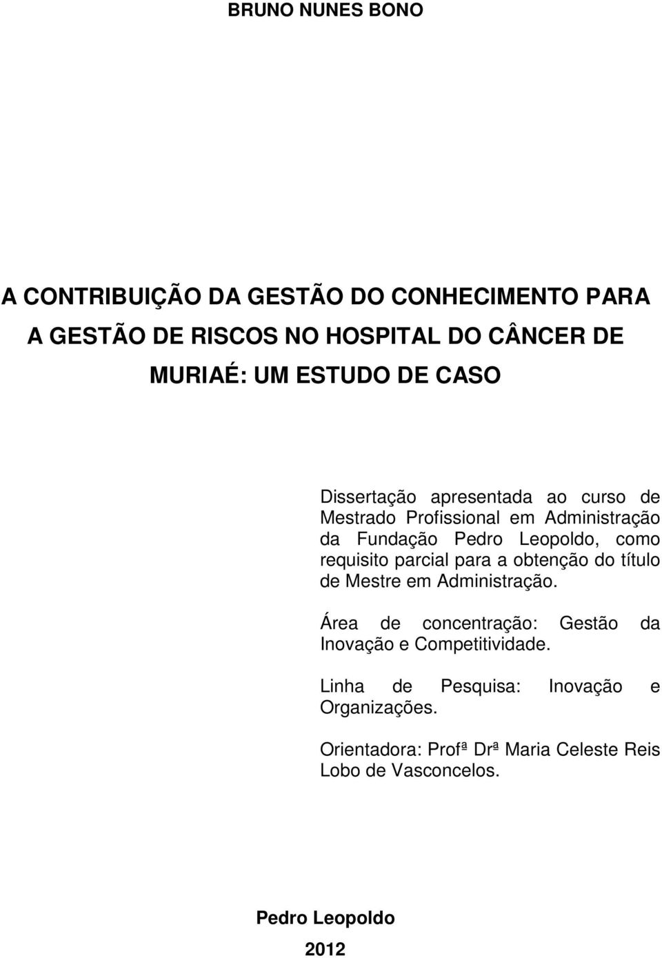 requisito parcial para a obtenção do título de Mestre em Administração.