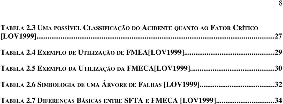 ..27 TABELA 2.4 EXEMPLO DE UTILIZAÇÃO DE FMEA[LOV1999]...29 TABELA 2.