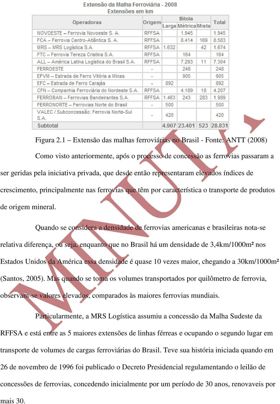 representaram elevados índices de crescimento, principalmente nas ferrovias que têm por característica o transporte de produtos de origem mineral.