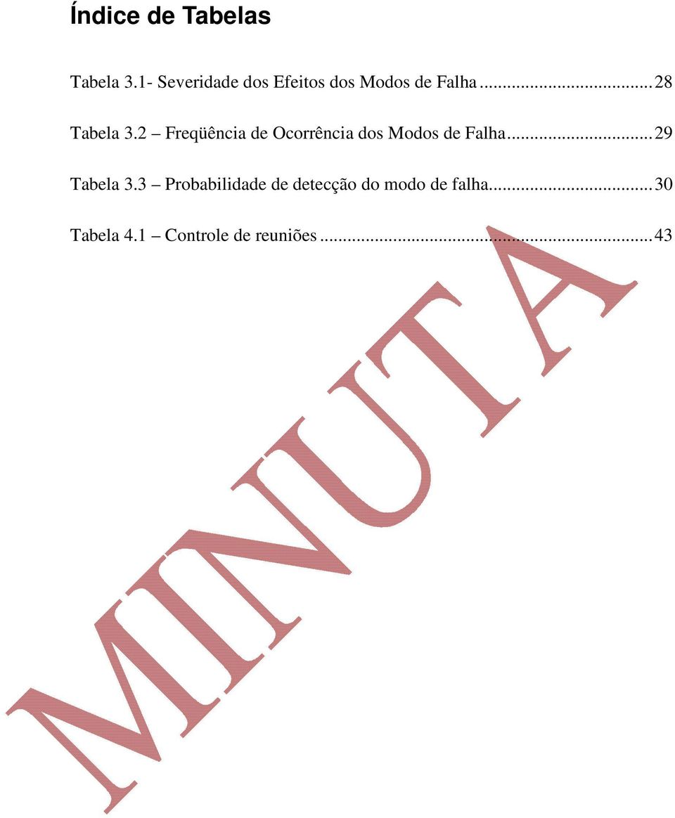 2 Freqüência de Ocorrência dos Modos de Falha... 29 Tabela 3.