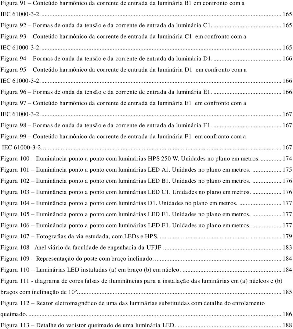 ... 166 Figura 95 Conteúdo harmônico da corrente de entrada da luminária D1 em confronto com a IEC 61000-3-2.... 166 Figura 96 Formas de onda da tensão e da corrente de entrada da luminária E1.