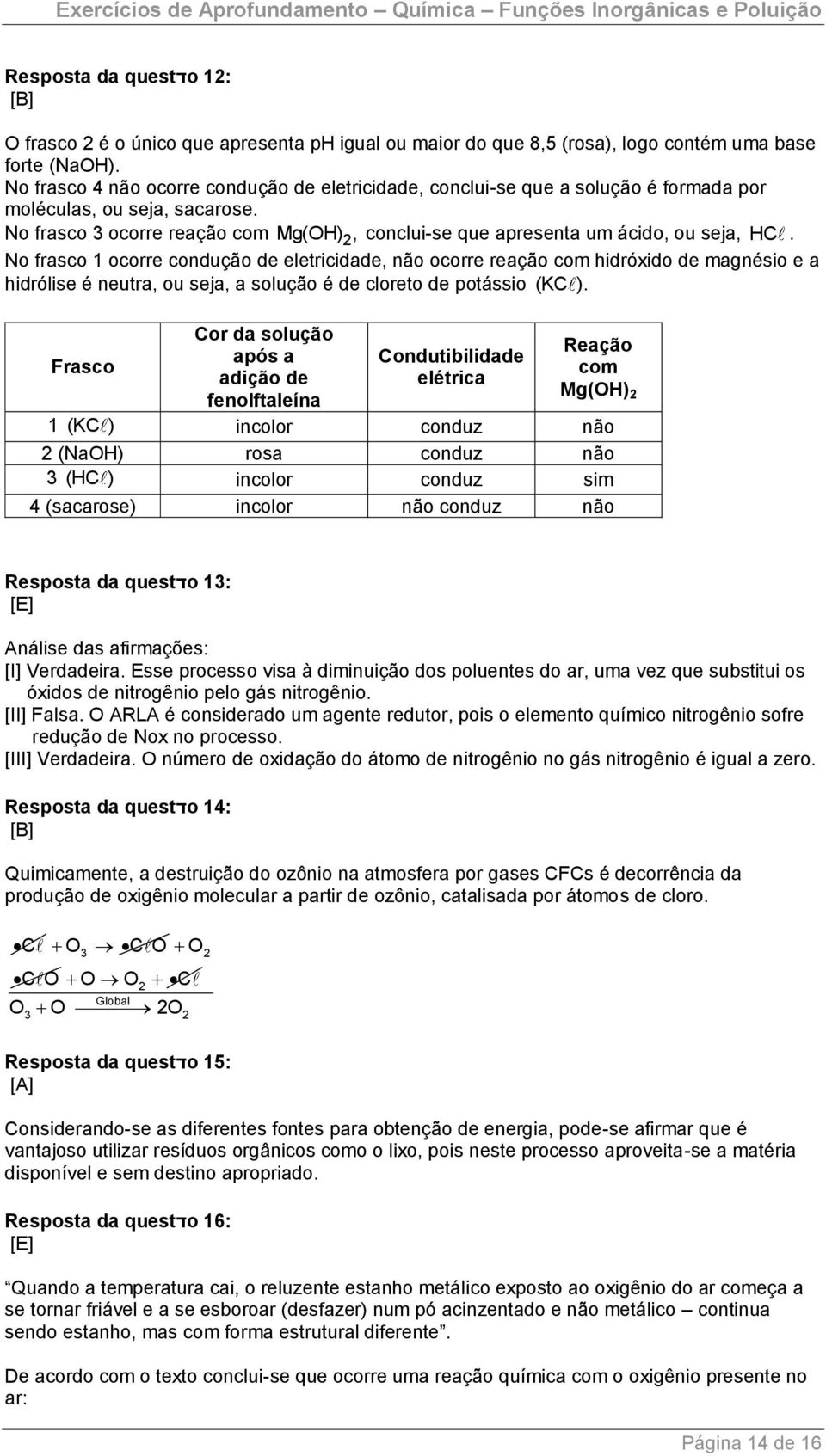 No frasco 3 ocorre reação com Mg(OH) 2, conclui-se que apresenta um ácido, ou seja, HC.