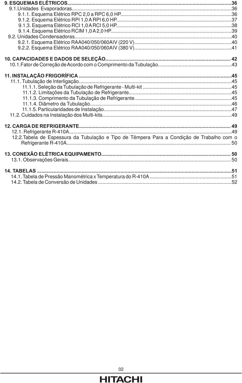 CAPACIDADES E DADOS DE SELEÇÃO... 42 10.1.Fator de Correção deacordo com o Comprimento da Tubulação...43 11. INSTALAÇÃO FRIGORÍFICA...45 11.1. Tubulação de Interligação...45 11.1.1. Seleção da Tubulação de Refrigerante - Multi-kit.