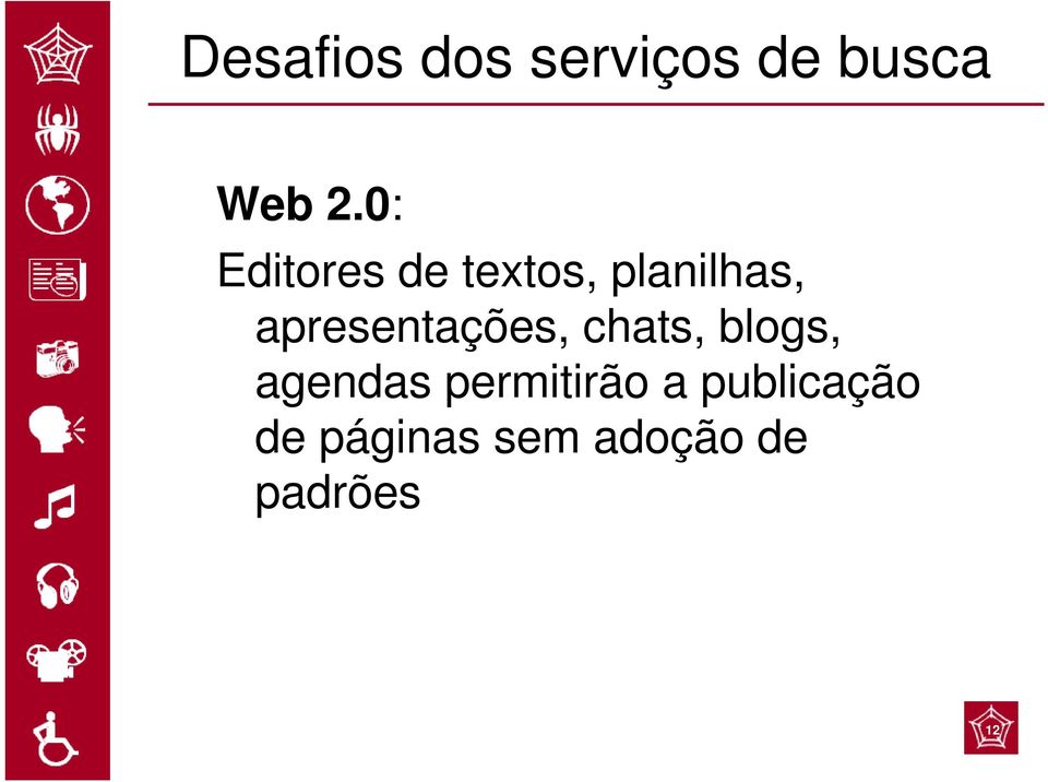 apresentações, chats, blogs, agendas