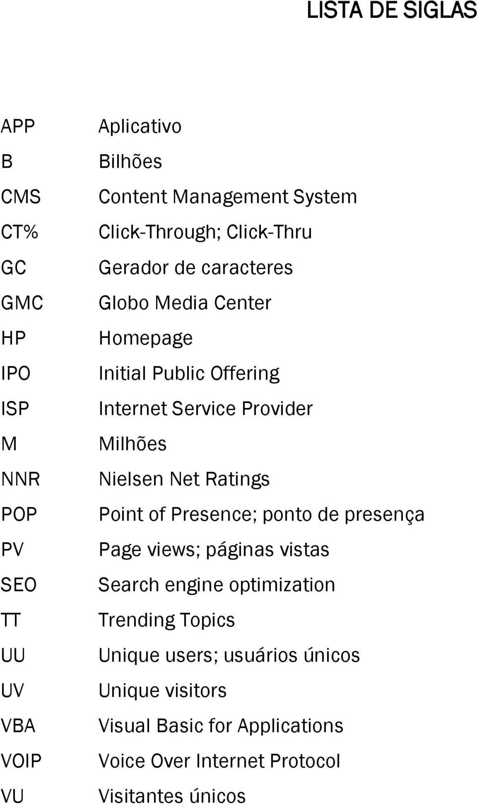 Provider Milhões Nielsen Net Ratings Point of Presence; ponto de presença Page views; páginas vistas Search engine optimization