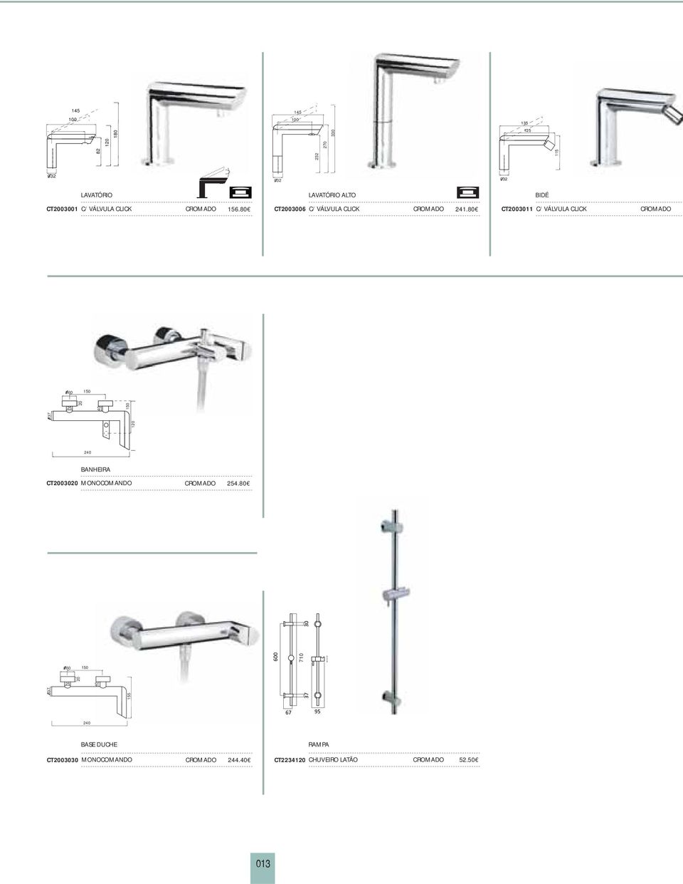 80 CT2003011 C/ VÁLVULA CLICK 060 150 25 20 40 150 240 BANHEIRA CT2003020 MONOCOMANDO 254.