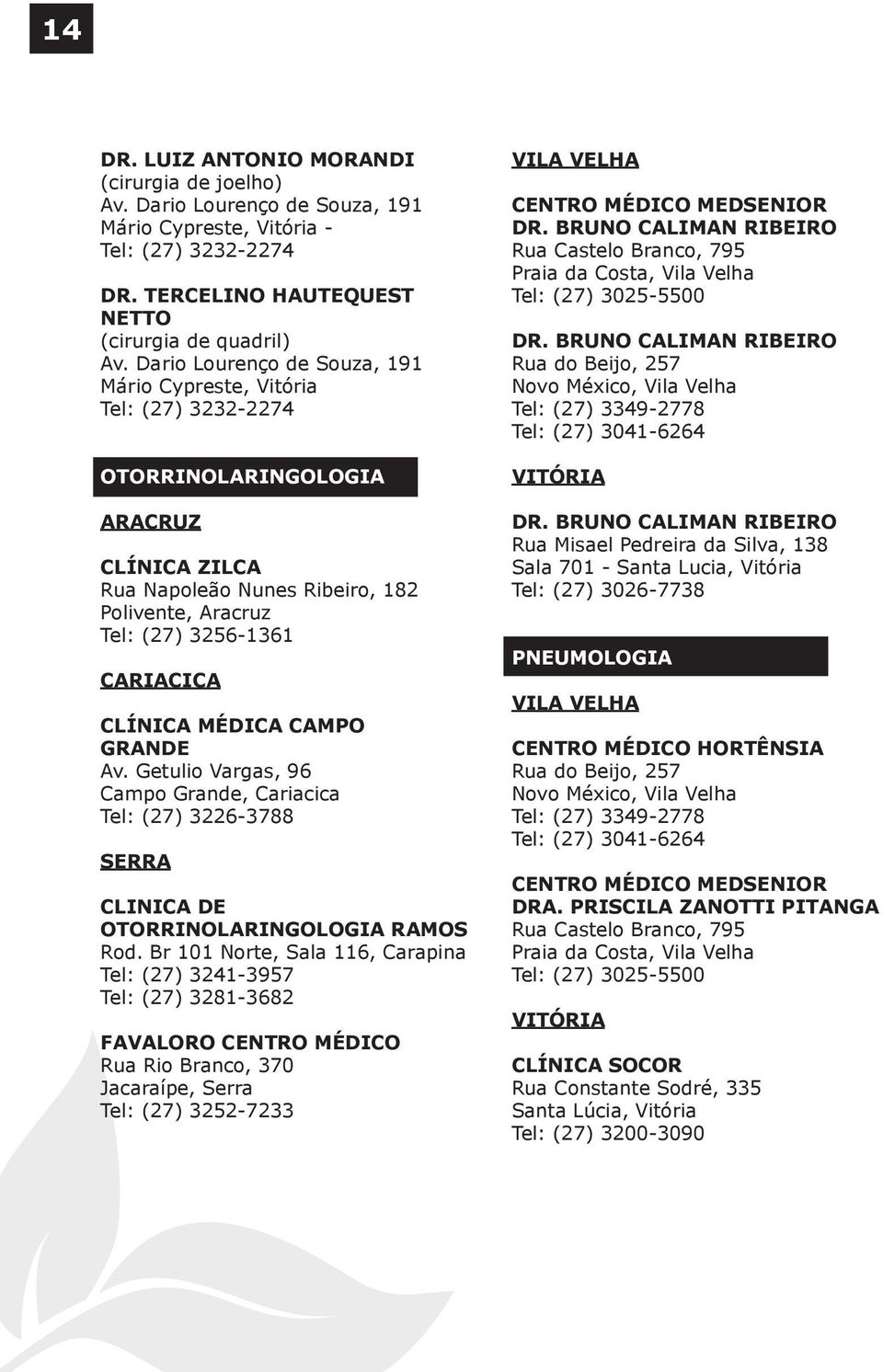 Grande Av. Getulio Vargas, 96 Tel: (27) 3226-3788 CLINICA DE OTORRINOLARINGOLOGIA RAMOS Rod.