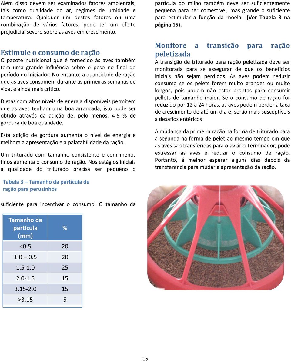 Estimule o consumo de ração O pacote nutricional que é fornecido às aves também tem uma grande influência sobre o peso no final do período do Iniciador.