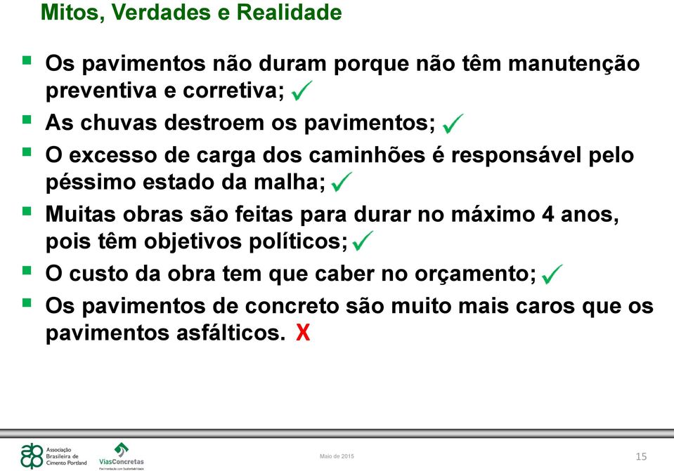 malha; Muitas obras são feitas para durar no máximo 4 anos, pois têm objetivos políticos; O custo da obra