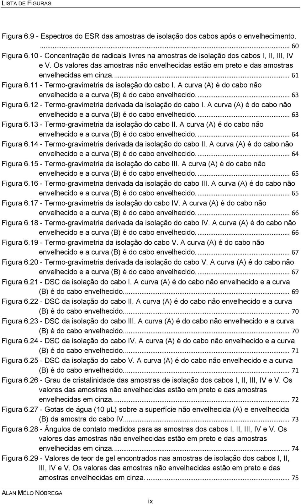 11 - Termo-gravimetria da isolação do cabo I. A curva (A) é do cabo não envelhecido e a curva (B) é do cabo envelhecido.... 63 Figura 6.12 - Termo-gravimetria derivada da isolação do cabo I.