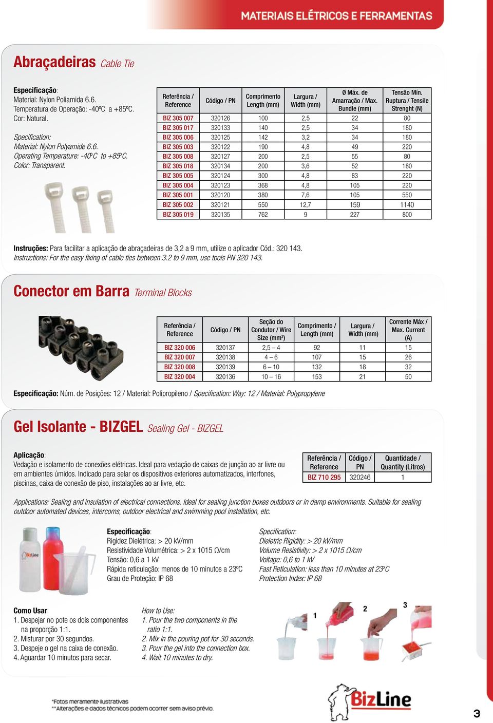 Ruptura / Tensile Strenght (N) BIZ 305 007 320126 100 2,5 22 80 BIZ 305 017 320133 140 2,5 34 180 BIZ 305 006 320125 142 3,2 34 180 BIZ 305 003 320122 190 4,8 49 220 BIZ 305 008 320127 200 2,5 55 80