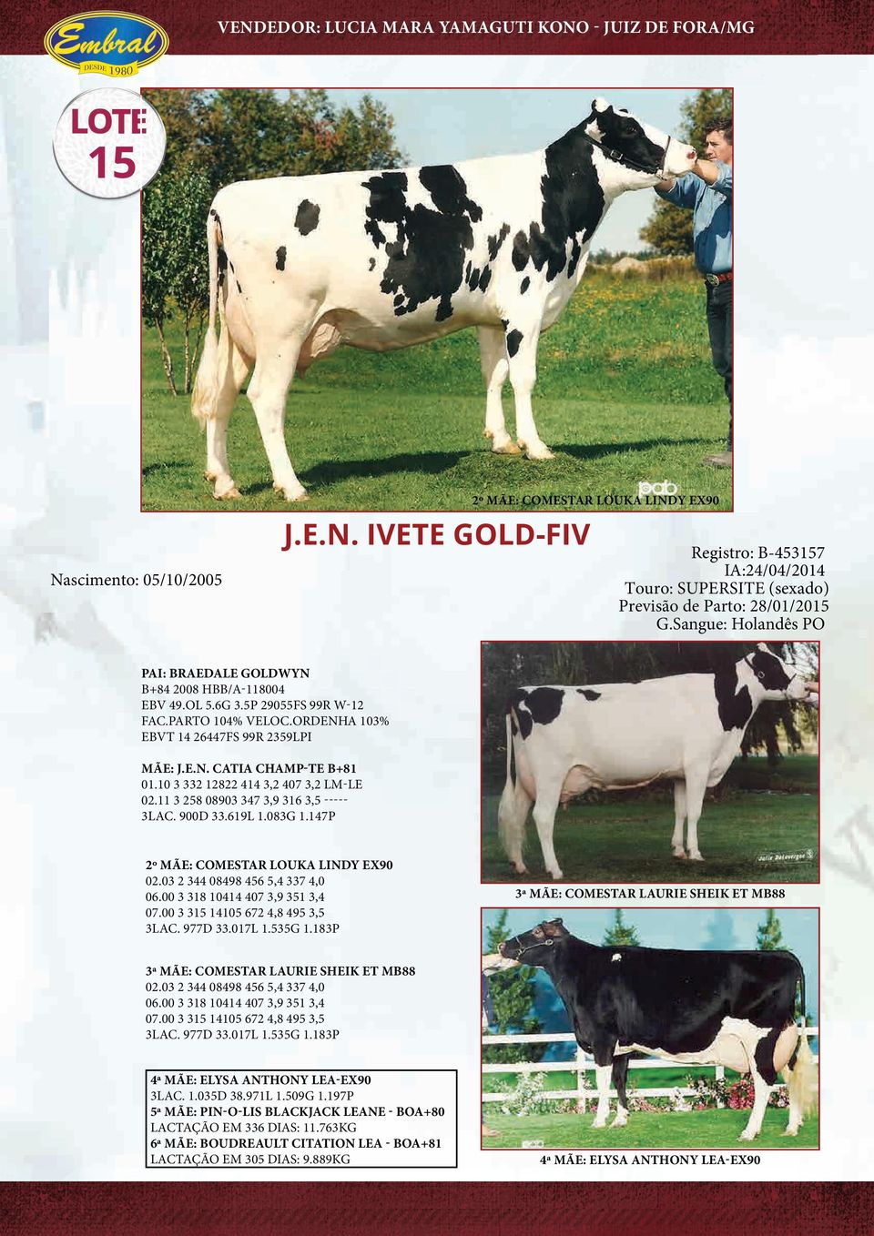 11 3 258 08903 347 3,9 316 3,5 ----- 3LAC. 900D 33.619L 1.083G 1.147P 2º MÃE: COMESTAR LOUKA LINDY EX90 02.03 2 344 08498 456 5,4 337 4,0 06.00 3 318 10414 407 3,9 351 3,4 07.