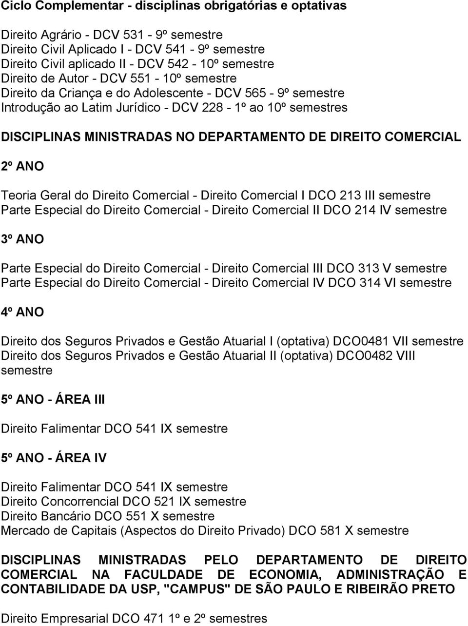 COMERCIAL 2º ANO Teoria Geral do Direito Comercial - Direito Comercial I DCO 213 III semestre Parte Especial do Direito Comercial - Direito Comercial II DCO 214 IV semestre 3º ANO Parte Especial do