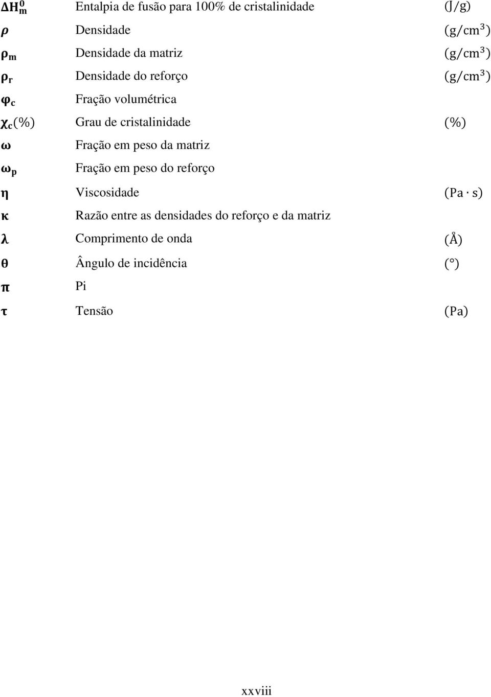 cristalinidade (%) ω ω p Fração em peso da matriz Fração em peso do reforço η Viscosidade (Pa s) κ