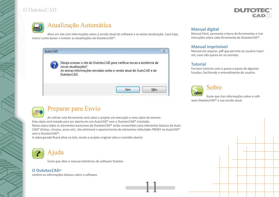 pdf que permite ao usuário imprimir, caso não queira ler no monitor. Tutorial Fornece tutoriais com o passo-a-passo de algumas funções, facilitando o entendimento do usuário.