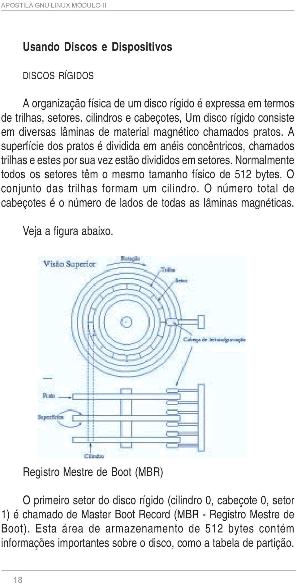 A superfície dos pratos é dividida em anéis concêntricos, chamados trilhas e estes por sua vez estão divididos em setores. Normalmente todos os setores têm o mesmo tamanho físico de 512 bytes.