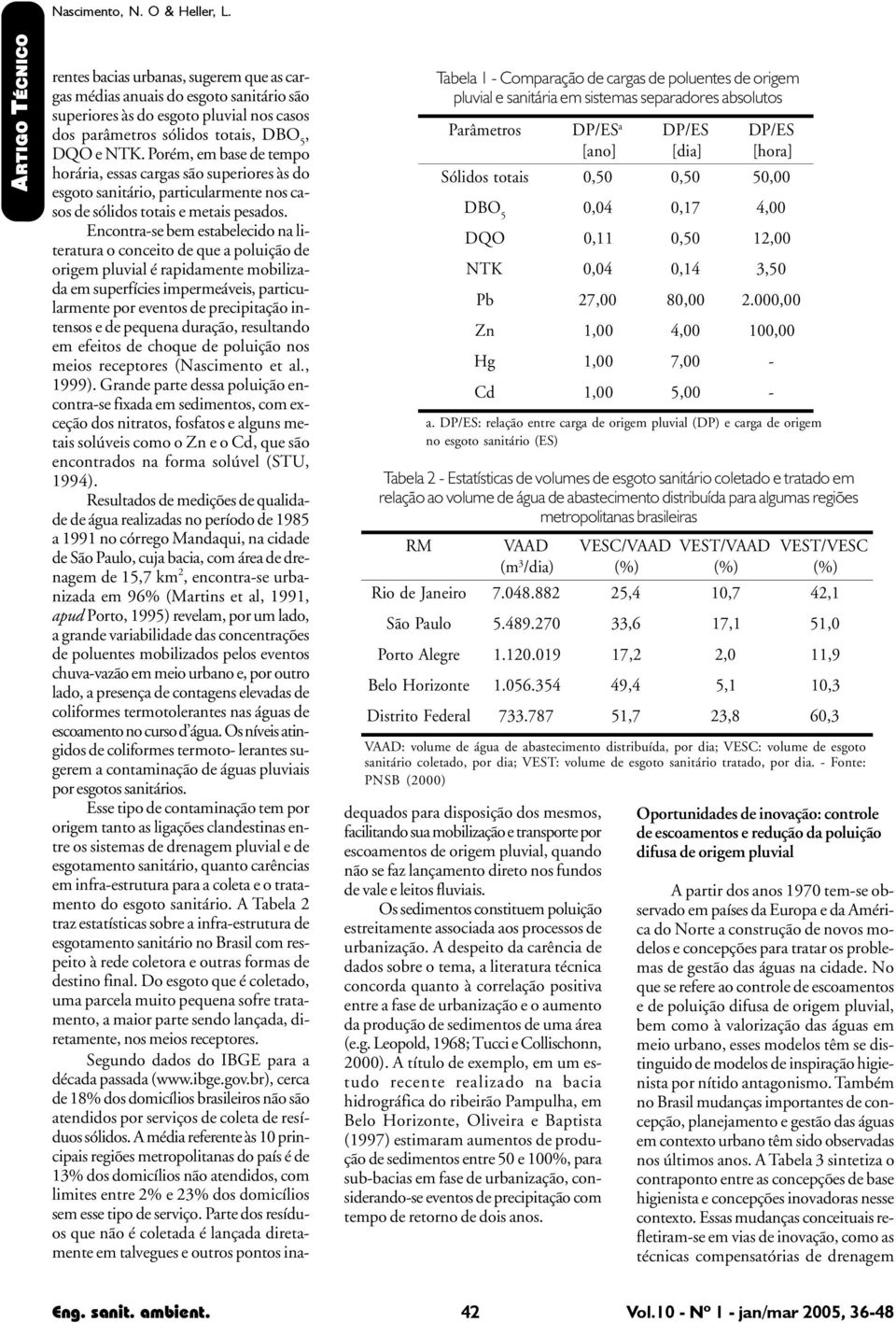 Porém, em base de tempo horária, essas cargas são superiores às do esgoto sanitário, particularmente nos casos de sólidos totais e metais pesados.