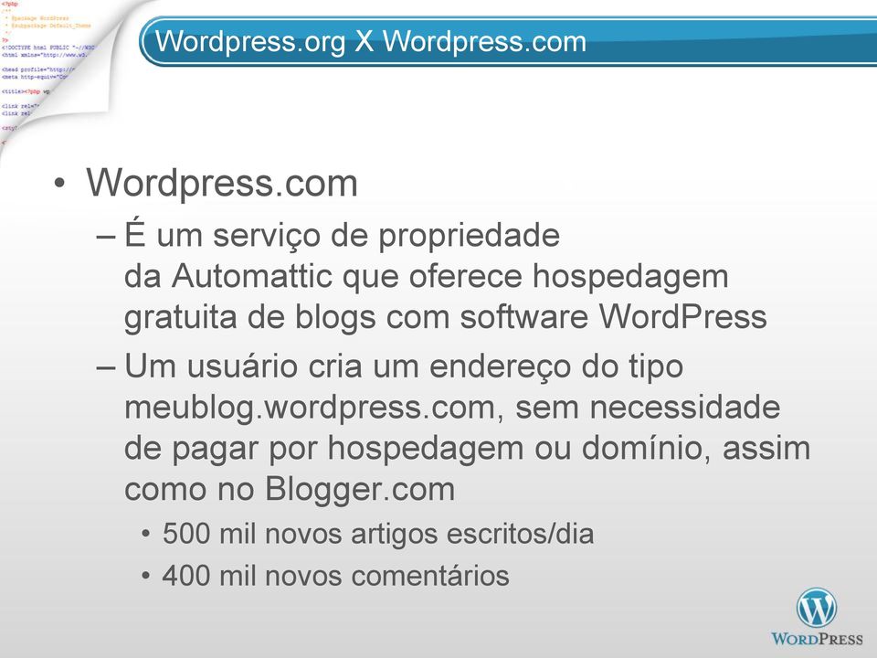 com software WordPress Um usuário cria um endereço do tipo meublog.wordpress.