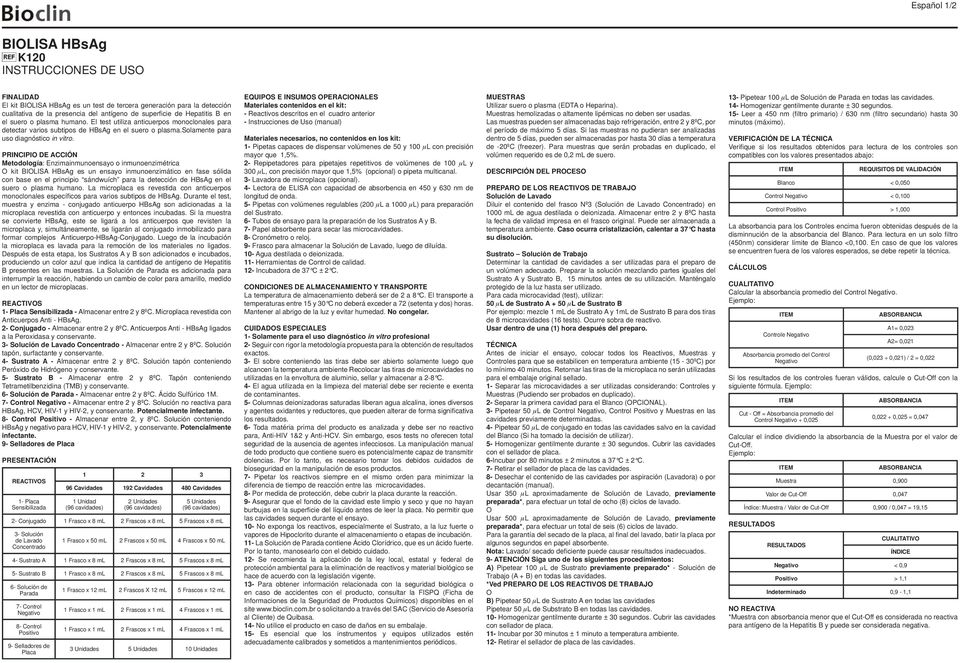 PRINCIPIO DE ACCIÓN Metodología: Enzimainmunoensayo o inmunoenzimétrica O kit BIOLISA HBsAg es un ensayo inmunoenzimático en fase sólida con base en el principio sándwuích para la detección de HBsAg