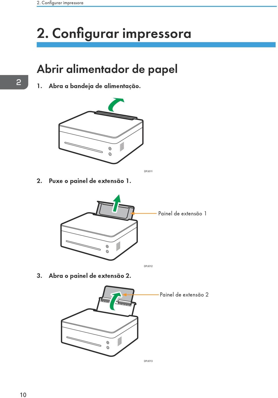 Abra a bandeja de alimentação. 2.