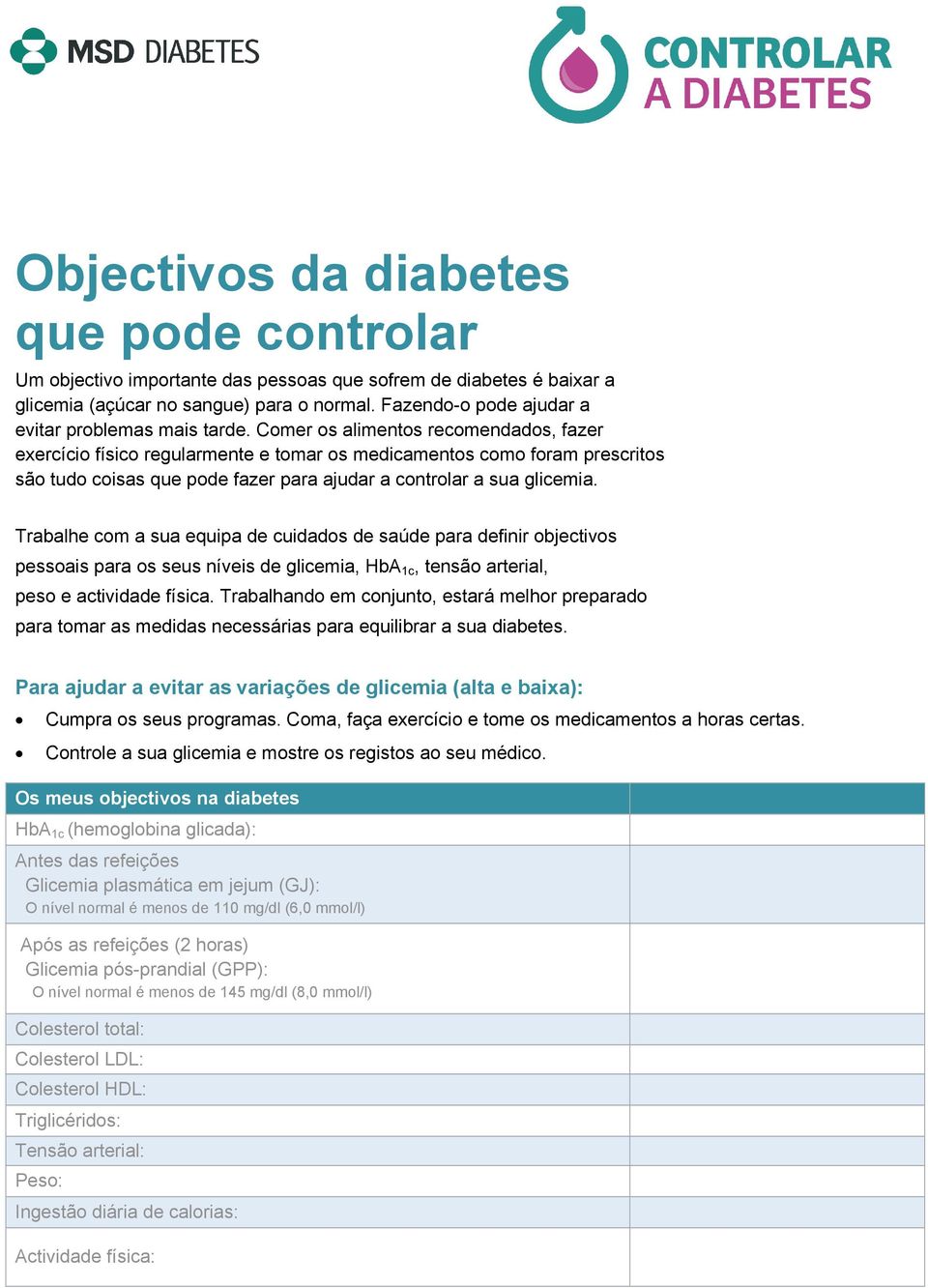 Comer os alimentos recomendados, fazer exercício físico regularmente e tomar os medicamentos como foram prescritos são tudo coisas que pode fazer para ajudar a controlar a sua glicemia.