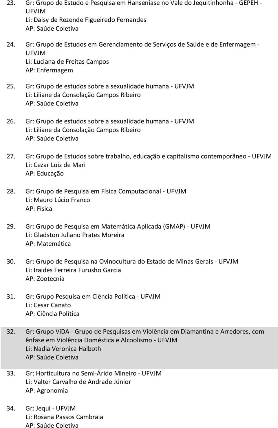 Gr: Grupo de estudos sobre a sexualidade humana - UFVJM Li: Liliane da Consolação Campos Ribeiro 26.