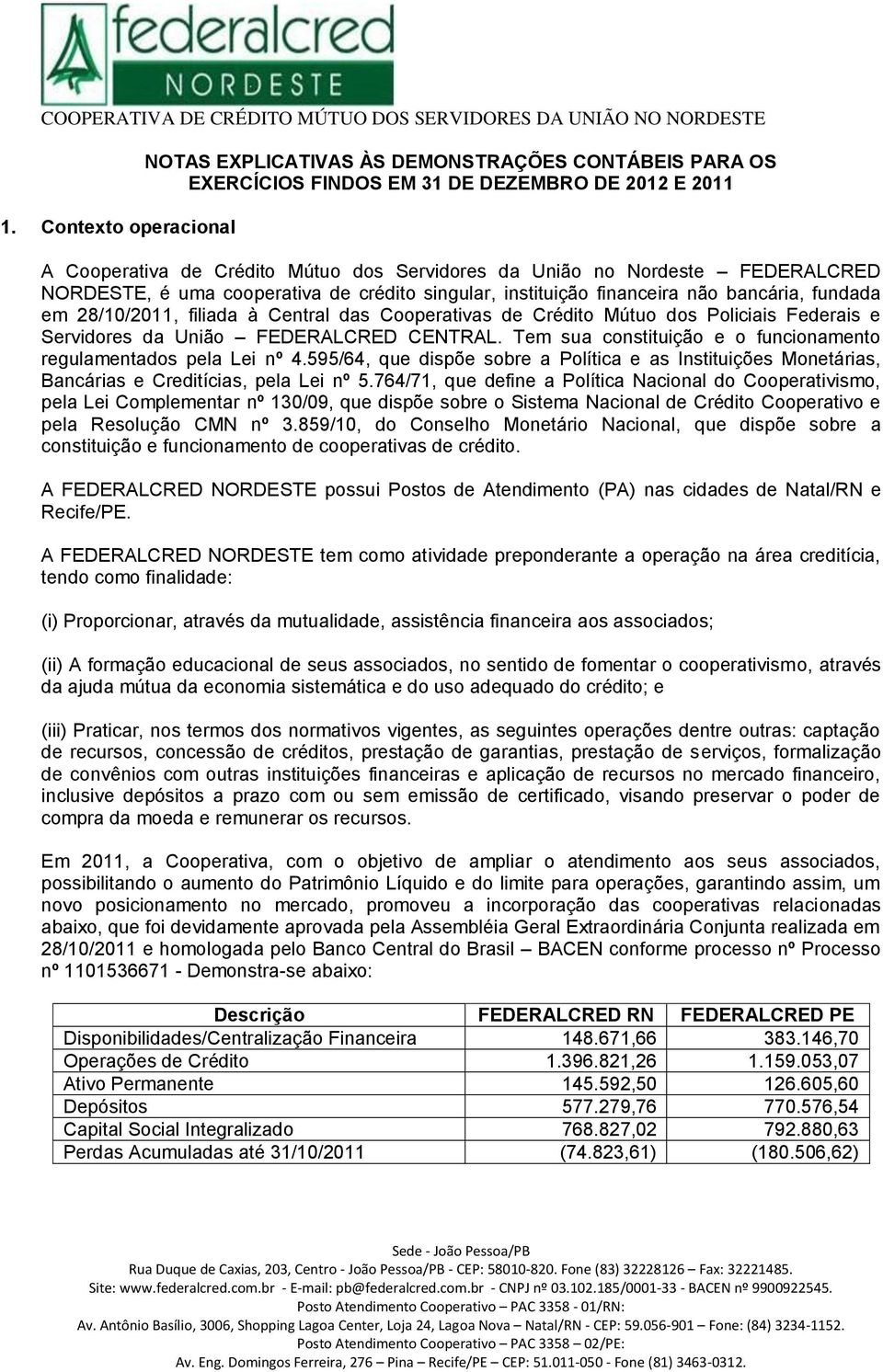 Servidores da União FEDERALCRED CENTRAL. Tem sua constituição e o funcionamento regulamentados pela Lei nº 4.