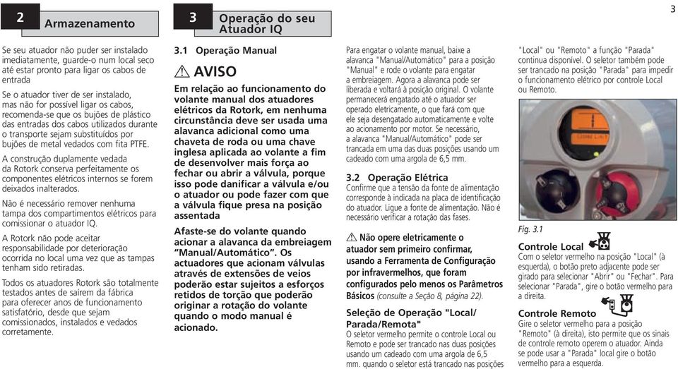 A construção duplaente vedada da Rotork conserva perfeitaente os coponentes elétricos internos se fore deixados inalterados.