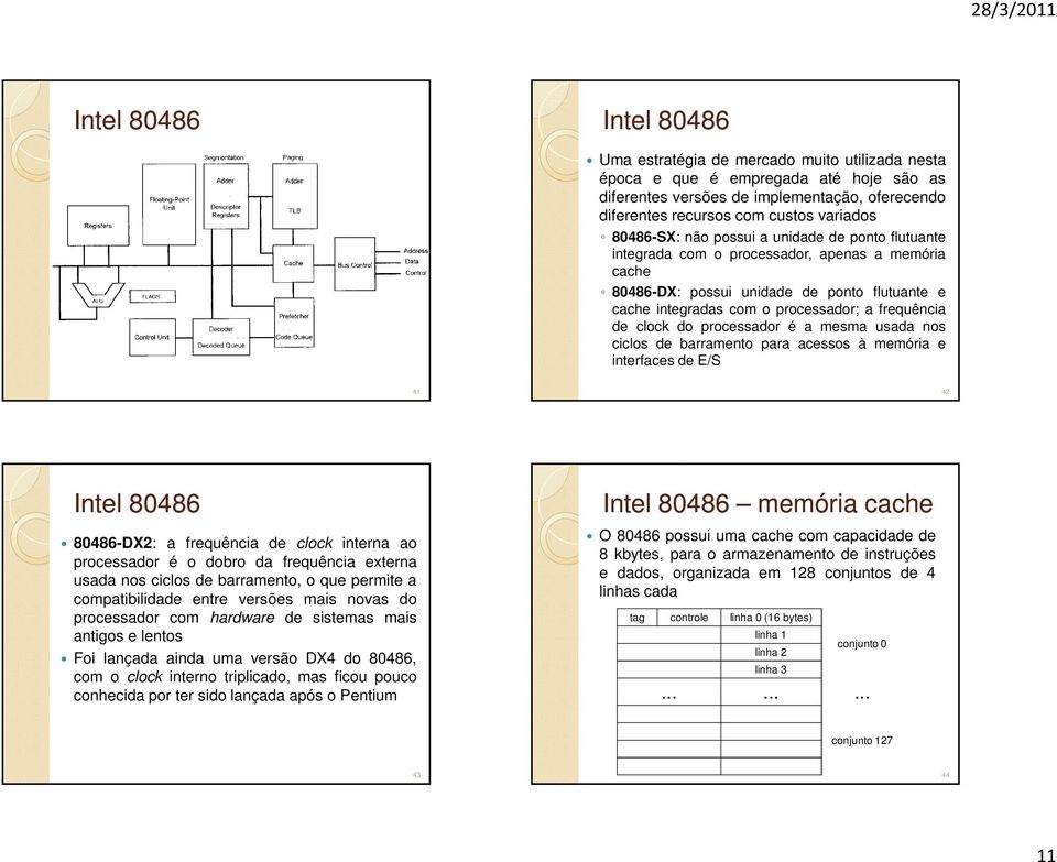 clock do processador é a mesma usada nos ciclos de barramento para acessos à memória e interfaces de E/S 41 42 Intel 80486 80486-DX2: a frequência de clock interna ao processador é o dobro da