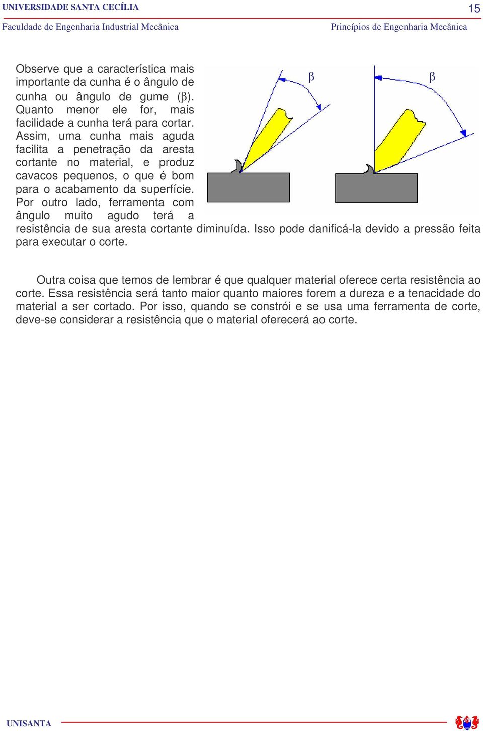 Por outro lado, ferramenta com ângulo muito agudo terá a resistência de sua aresta cortante diminuída. Isso pode danificá-la devido a pressão feita para executar o corte.