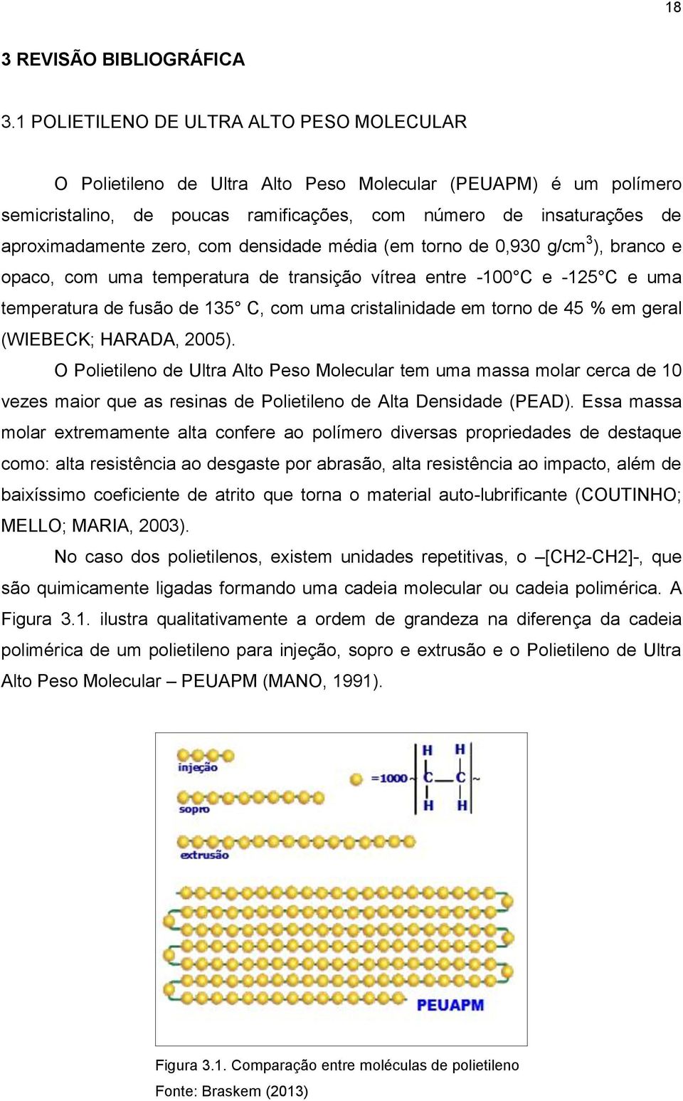 zero, com densidade média (em torno de 0,930 g/cm 3 ), branco e opaco, com uma temperatura de transição vítrea entre -100 C e -125 C e uma temperatura de fusão de 135 C, com uma cristalinidade em