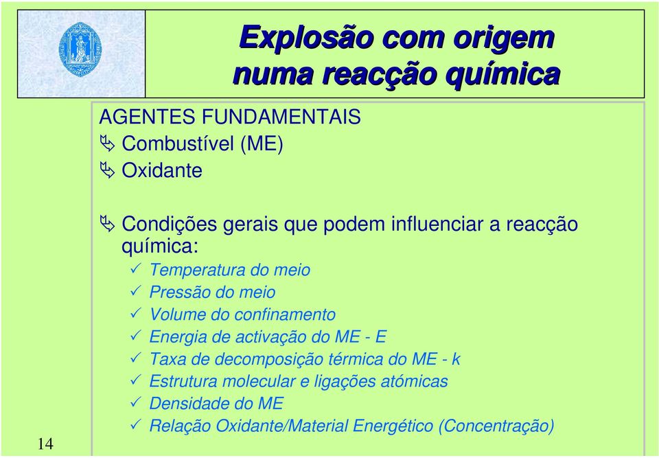 Volume do confinamento Energia de activação do ME - E Taxa de decomposição térmica do ME - k