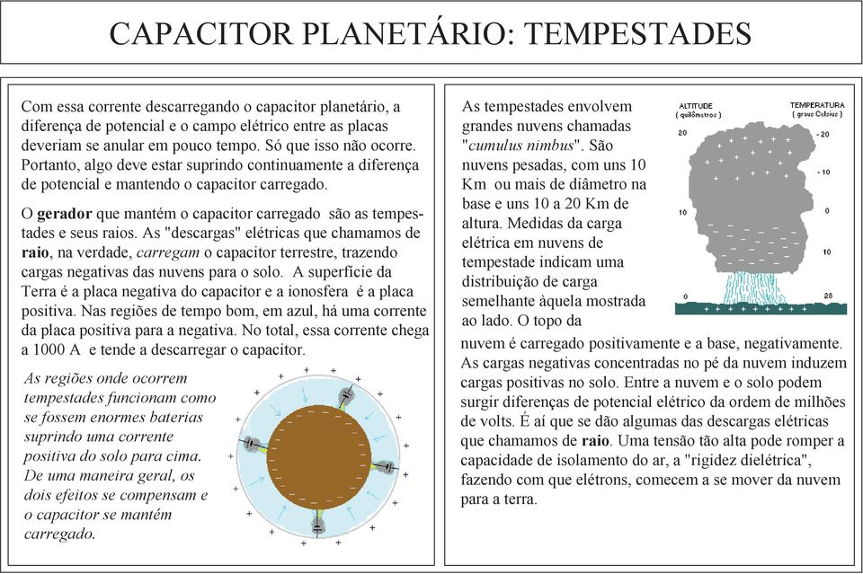 O gerador que mantém o capacitor carregado são as tempestades e seus raios.