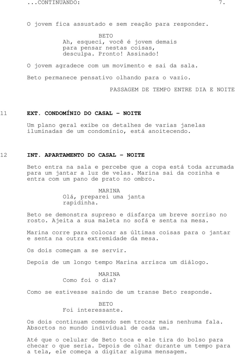 CONDOMÍNIO DO CASAL - NOITE Um plano geral exibe os detalhes de varias janelas iluminadas de um condomínio, está anoitecendo. 12 INT.