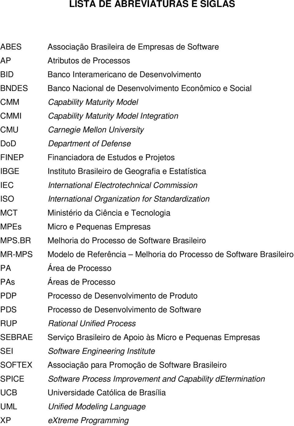 Desenvolvimento Econômico e Social Capability Maturity Model Capability Maturity Model Integration Carnegie Mellon University Department of Defense Financiadora de Estudos e Projetos Instituto