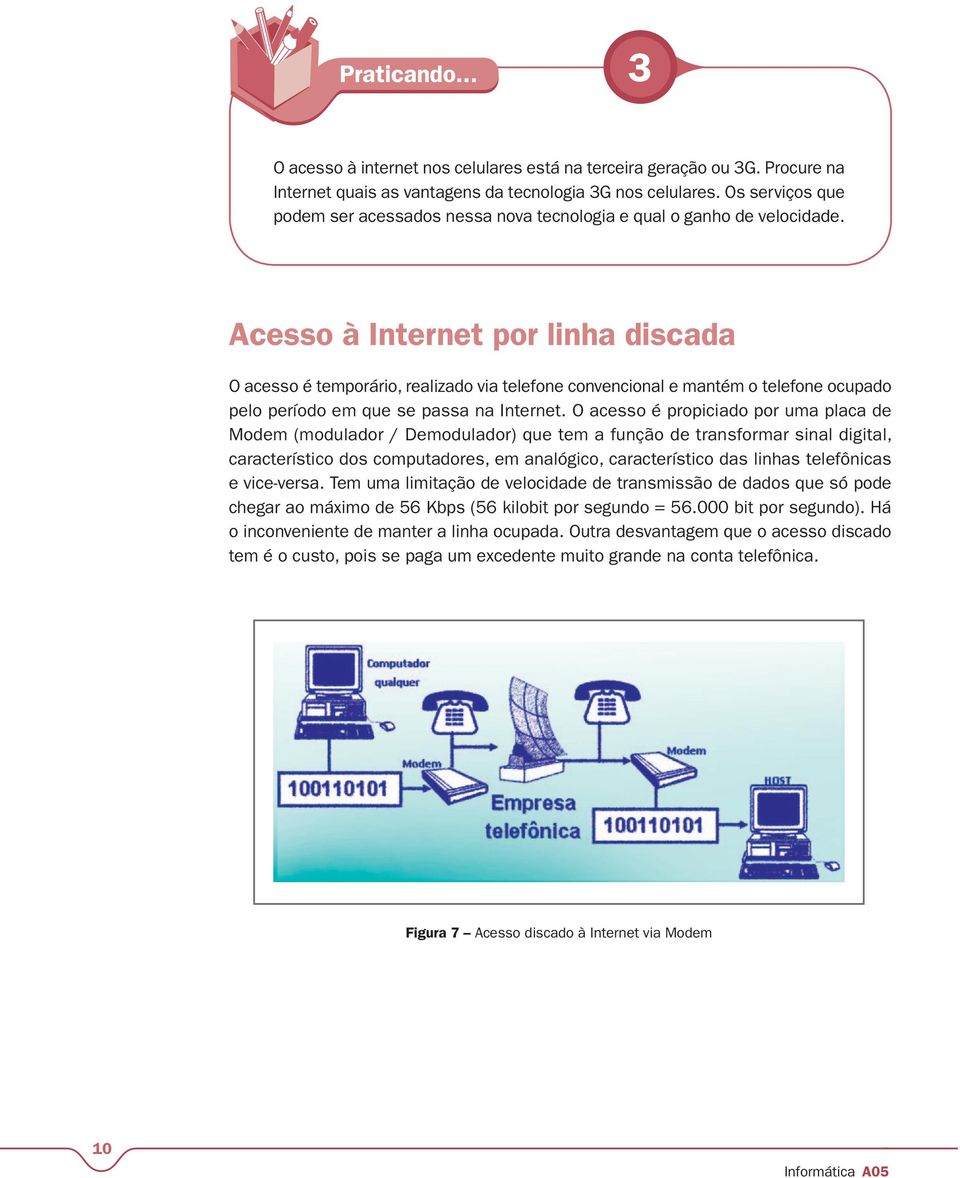 Acesso à Internet por linha discada O acesso é temporário, realizado via telefone convencional e mantém o telefone ocupado pelo período em que se passa na Internet.