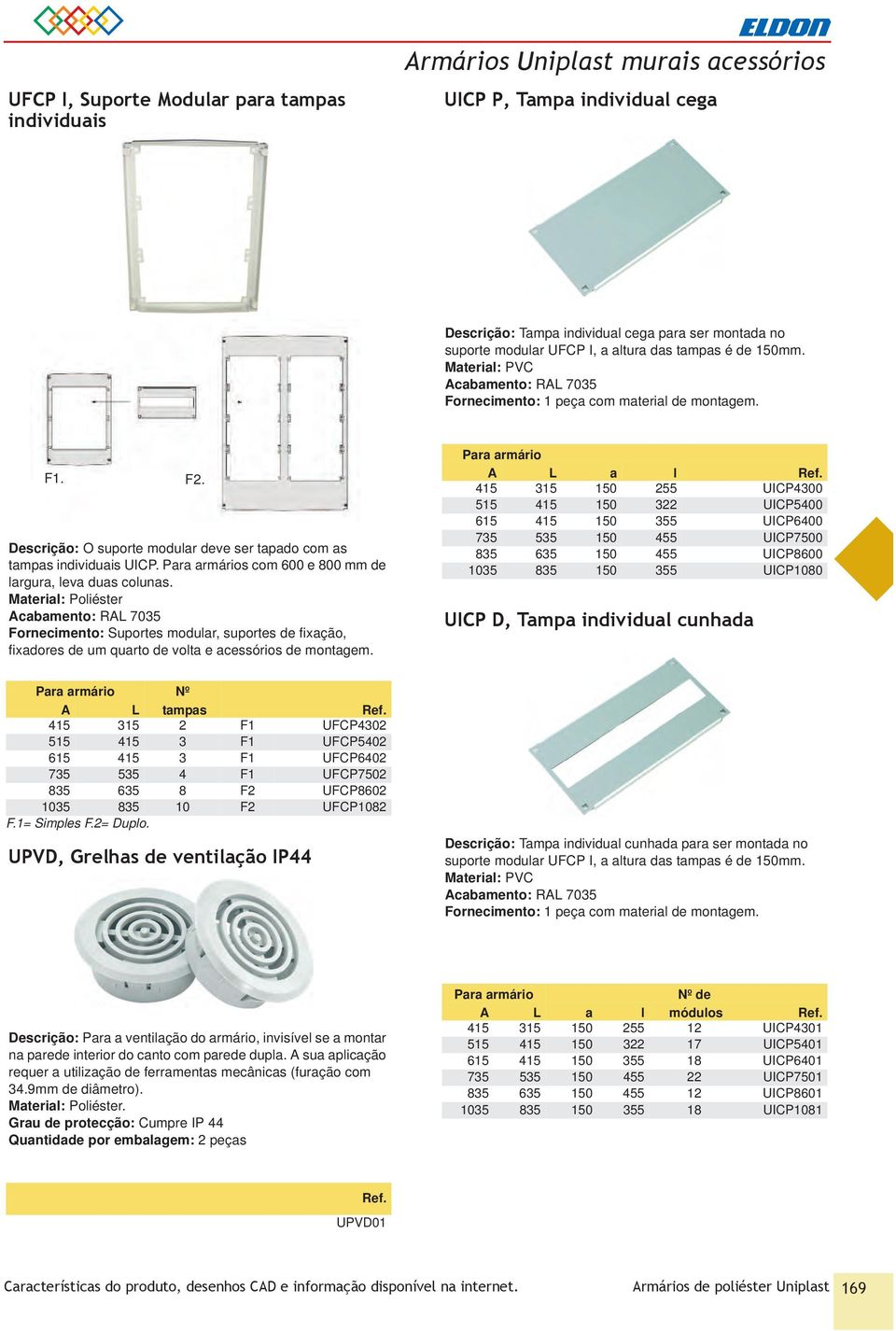 s com 600 e 800 mm de largura, leva duas colunas. Material: Poliéster Fornecimento: Suportes modular, suportes de fixação, fixadores de um quarto de volta e acessórios de montagem.