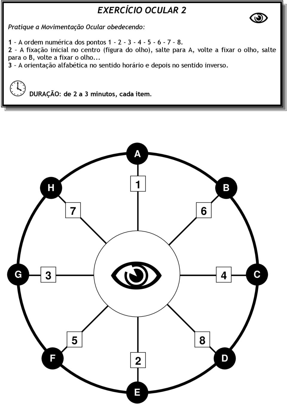 2 A fixação inicial no centro (figura do olho), salte para A, volte a fixar o olho, salte para