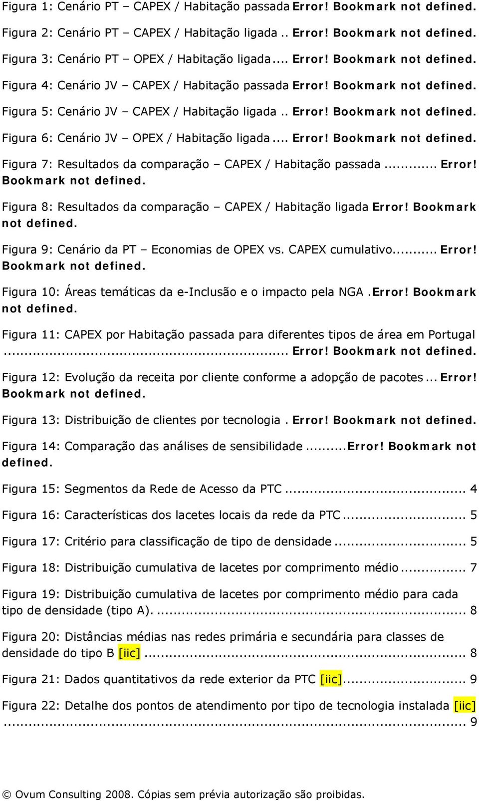 .. Error! Bookmark not defined. Figura 7: Resultados da comparação CAPEX / Habitação passada... Error! Bookmark not defined. Figura 8: Resultados da comparação CAPEX / Habitação ligada Error!